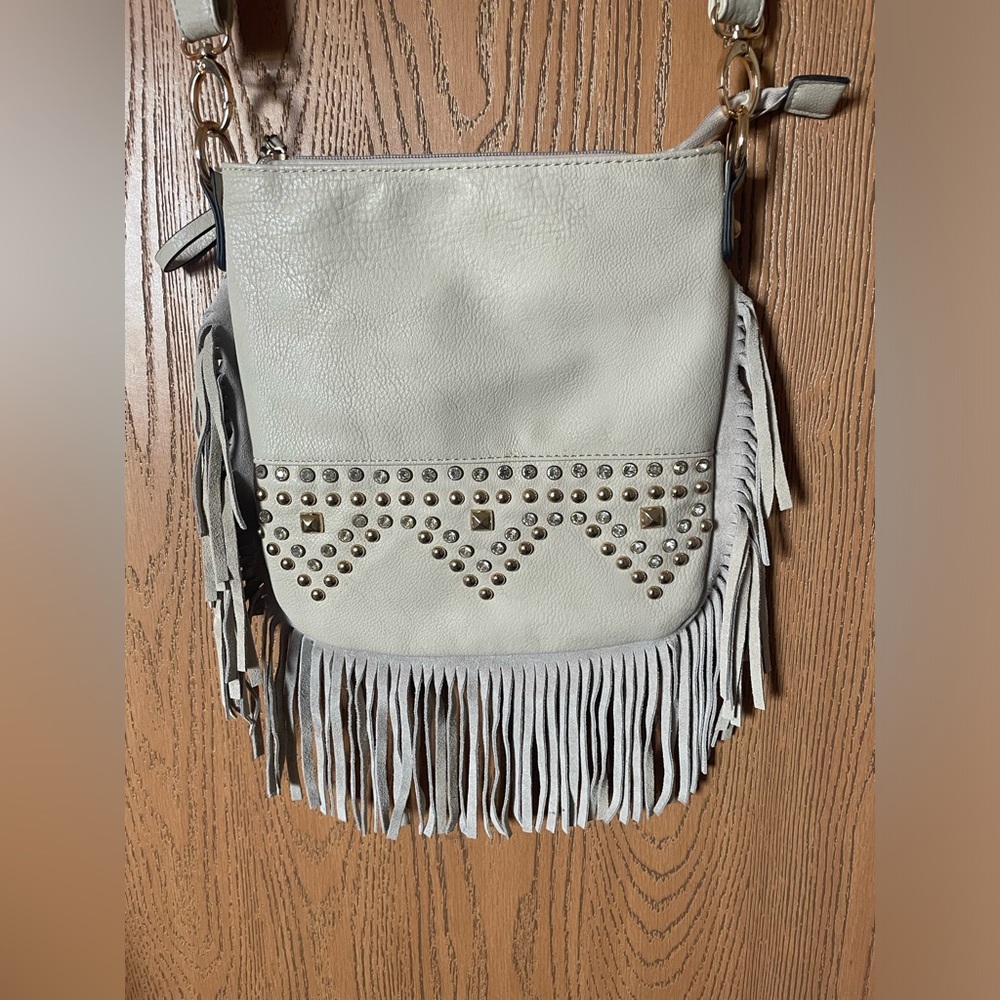 Leather Studded Cross-Body Bag with Fringes